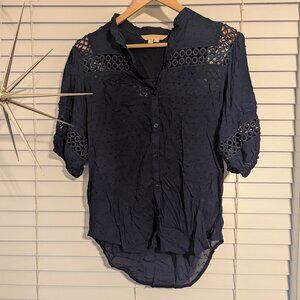 Anthropologie Edme & Esyllte Navy Lacy Top 2